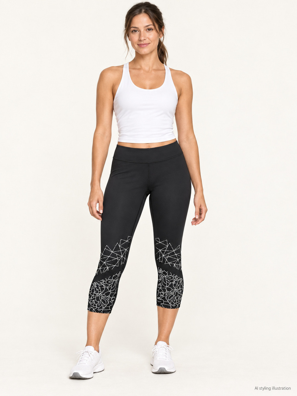 Athleta Black White Graphic Floral Capri Leggings Small